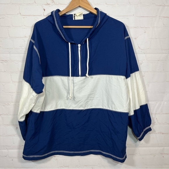LA Movers Jackets & Blazers - Vintage LA Movers Jacket Womens Small Blue White Striped 1/4 Zip Pullover